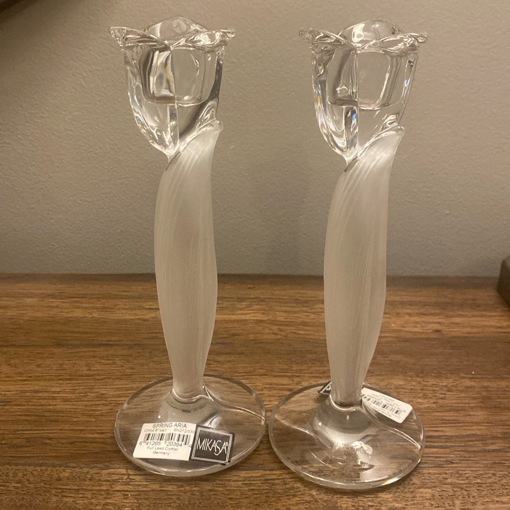 Mikasa Spring Aria Candle Holders NWT Crystal Sold as a Pair